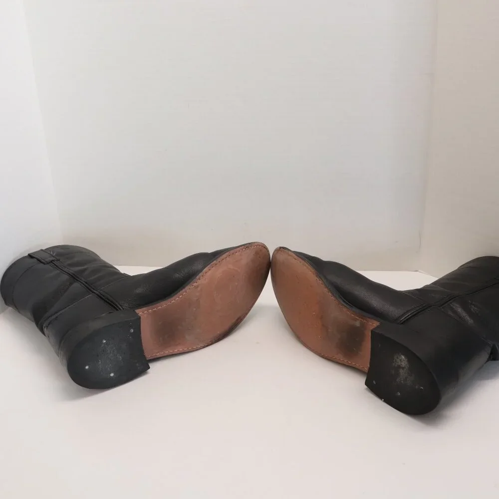 Old West Black Leather Western Men's Cowboy Boots Size 9.5 EE Made in India‎